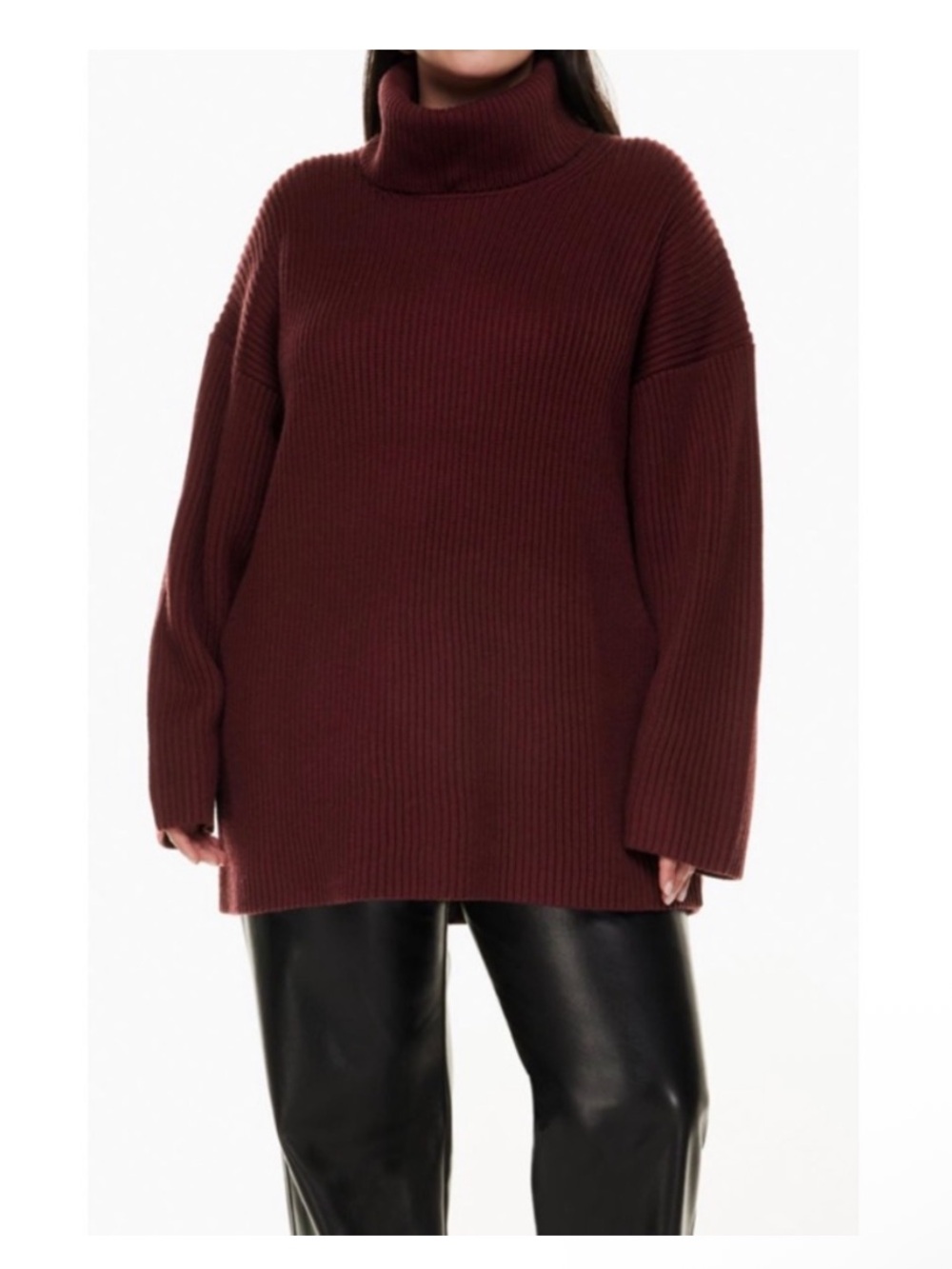 Babaton from Aritzia Mallo Ribbed Turtleneck Sweater Rich Maroon
